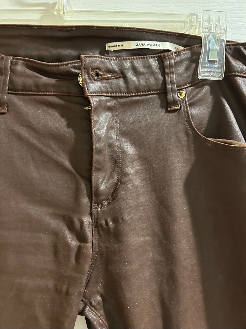 Zara Woman Skinny Faux-Leather Jeans - Dark Brown